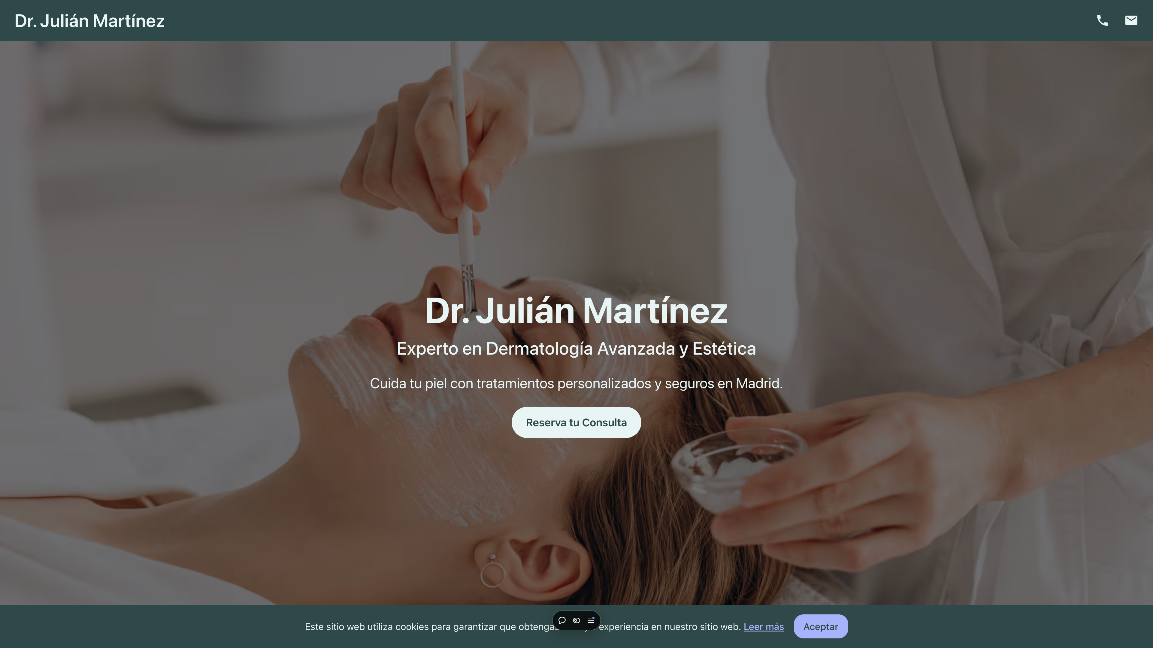 Screenshot of a unique doctor-themed website built with Astro, showcasing a fictional doctor's page with Spanish text.